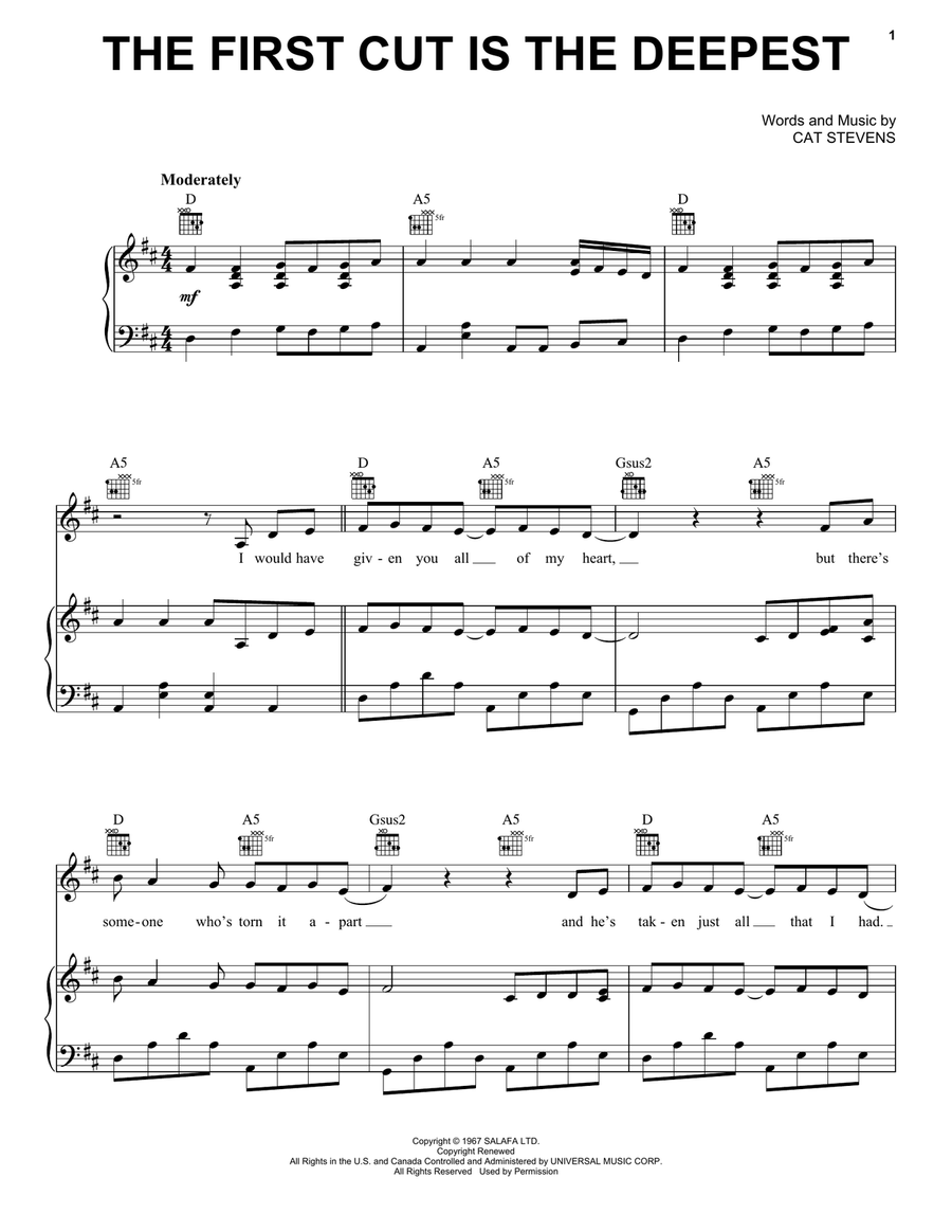 The First Cut Is The Deepest Piano, Vocal, Guitar scores gallery preview page 1