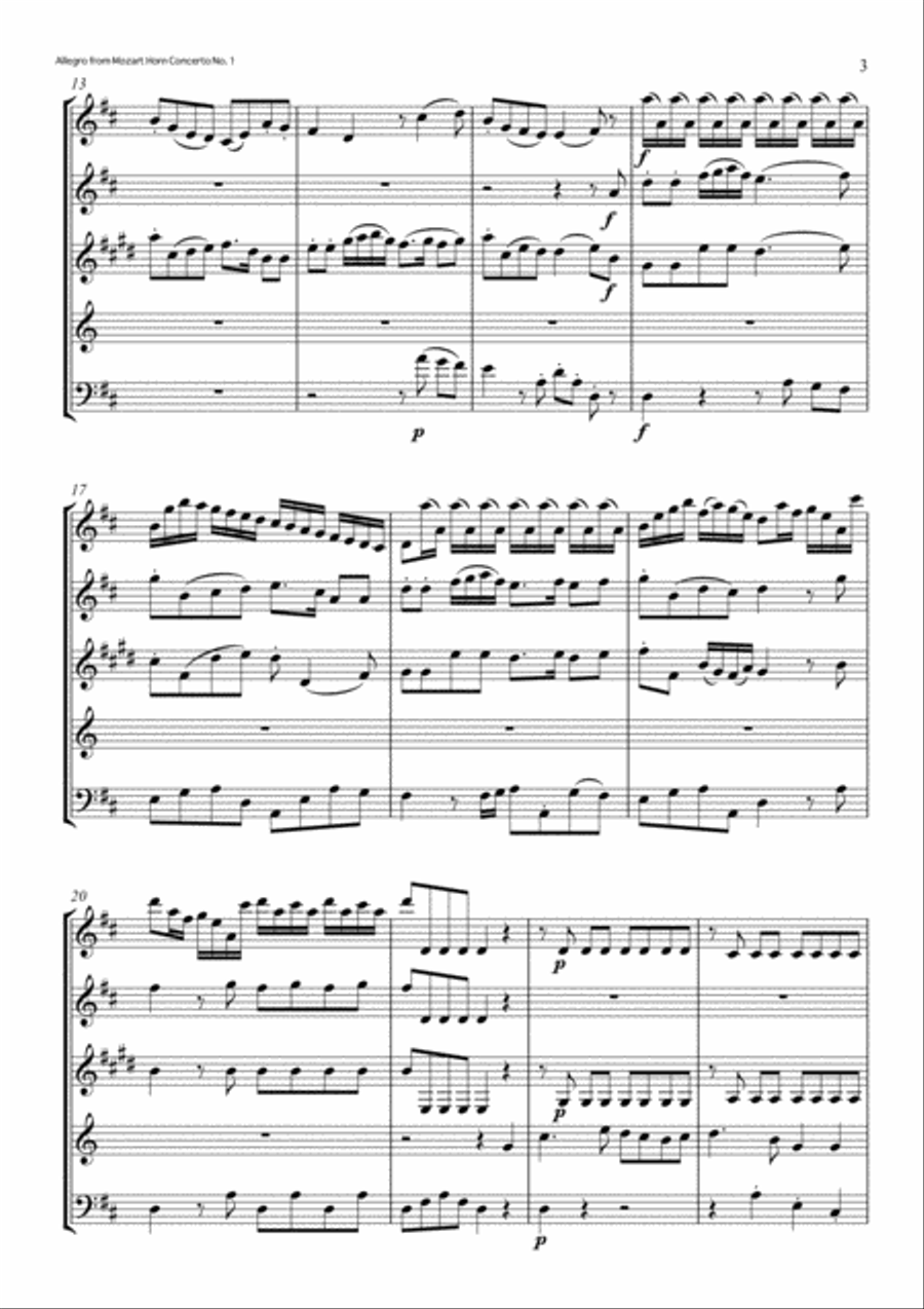 Mozart Horn Concerto No. 1 in D K412 (for Wind Quintet) Woodwind Quintet scores gallery preview page 3