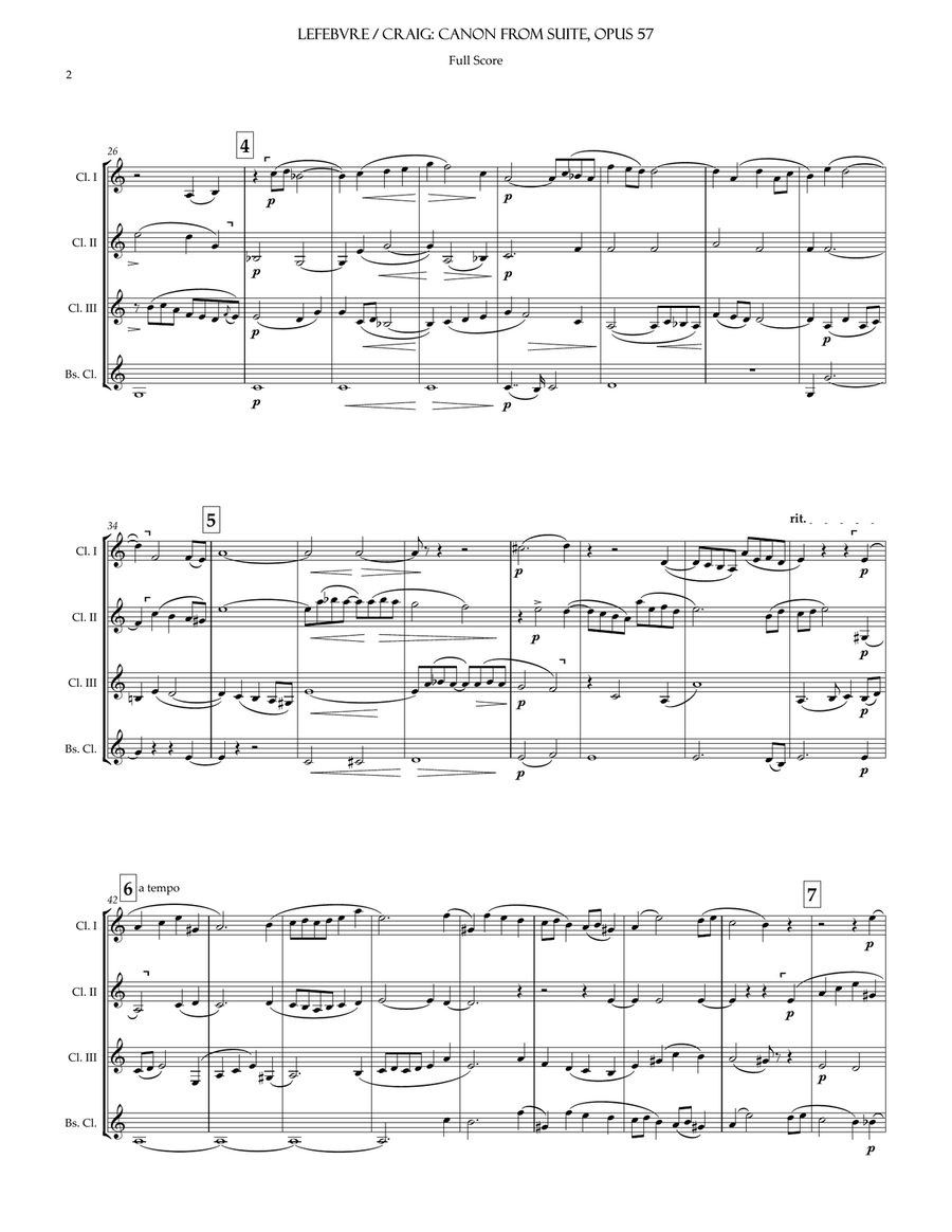 Canon from Suite Op 57 Clarinet Quartet scores gallery preview page 3