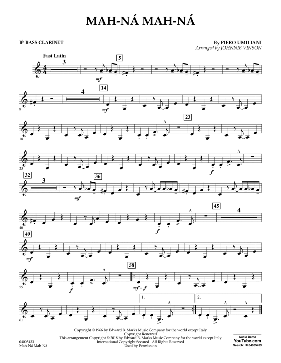 Mah-ná Mah-ná - Bb Bass Clarinet