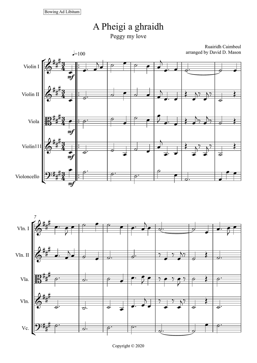 A Pheigi a ghraidh (Peggy my love) String Quartet scores gallery preview page 2