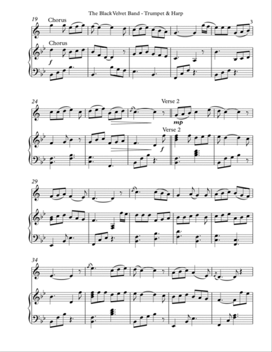 The Black Velvet Band, Duet for Bb Trumpet & Harp Trumpet Duet scores gallery preview page 3