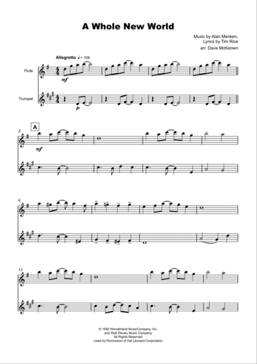 A Whole New World (aladdin's Theme) Flute scores gallery preview page 2