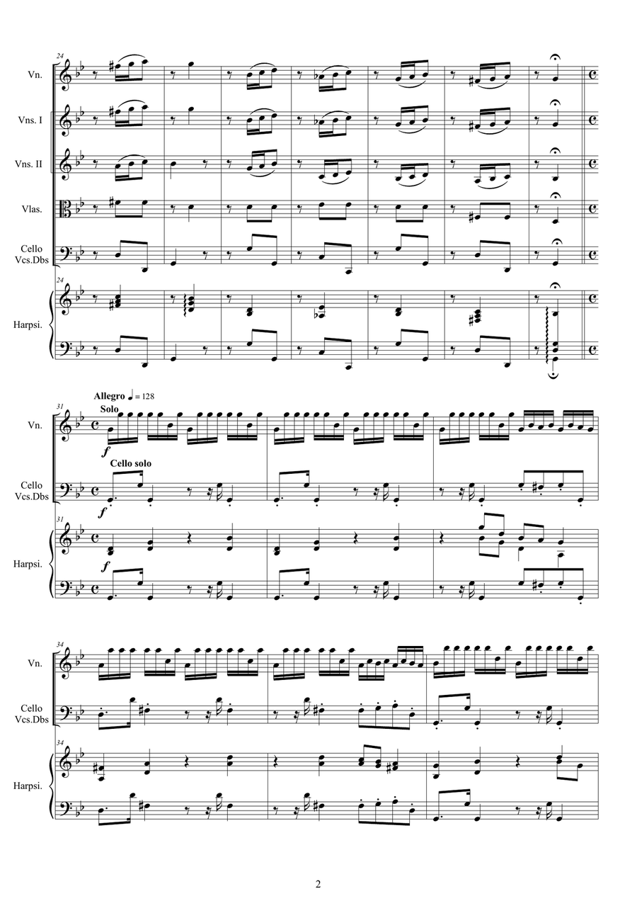 Vivaldi - Violin Concerto No.2 in G minor RV 315 (Summer) Op.8 for Violin, Strings and Harpsichord Chamber Orchestra scores gallery preview page 2