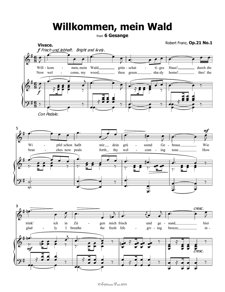 Willkommen, mein Wald, by Robert Franz, in G Major Voice scores gallery preview page 3
