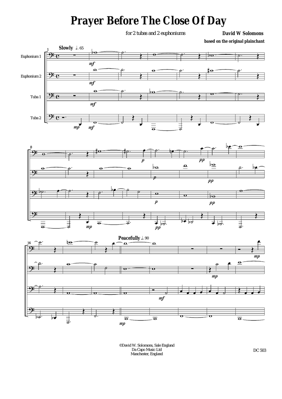 Prayer before the close of day - tuba quartet Tuba Quartet scores gallery preview page 1