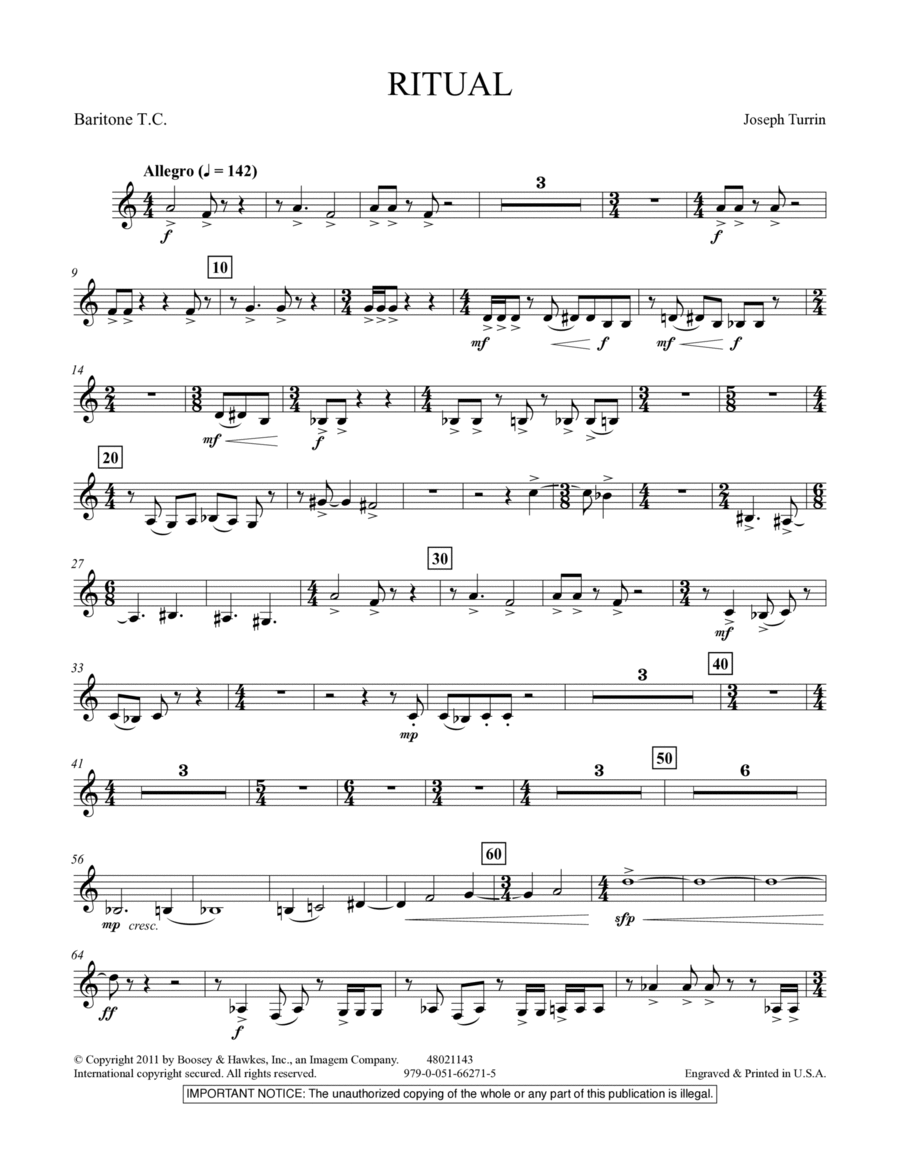Ritual - Baritone T.C. Concert Band scores gallery preview page 1