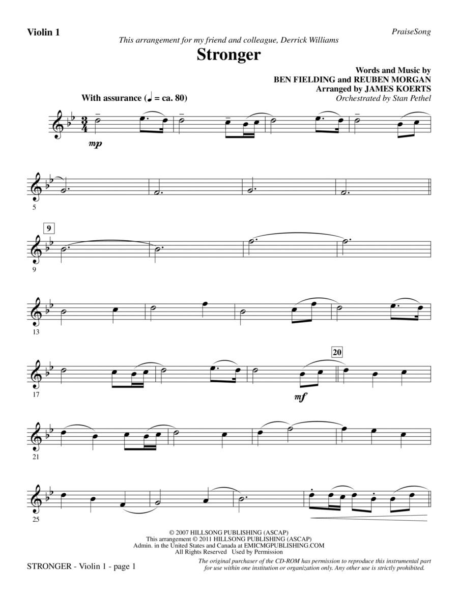 Stronger - Violin 1 Choir scores gallery preview page 1