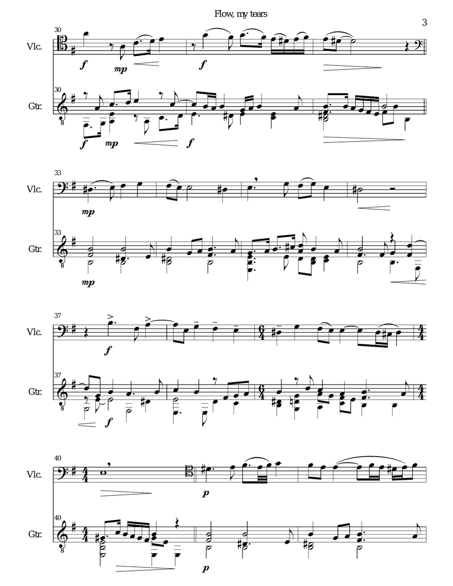Flow my tears for cello and guitar (with divisions) String Duet scores gallery preview page 3