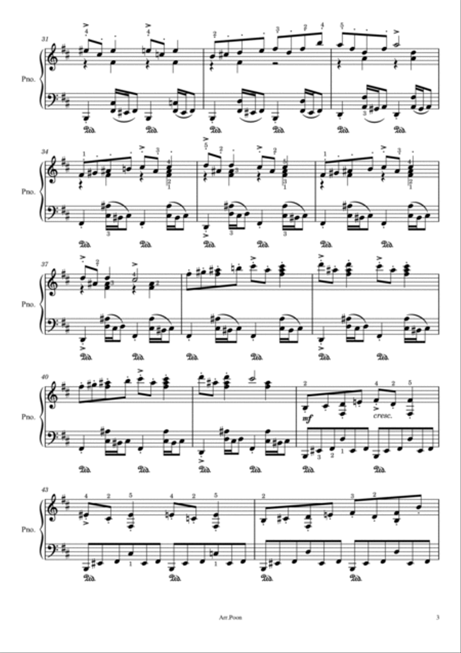 Grieg - In the Hall of the Mountain King - Peer Gynt Suite No1, Op.46 - Original With Fingered Piano Solo scores gallery preview page 3