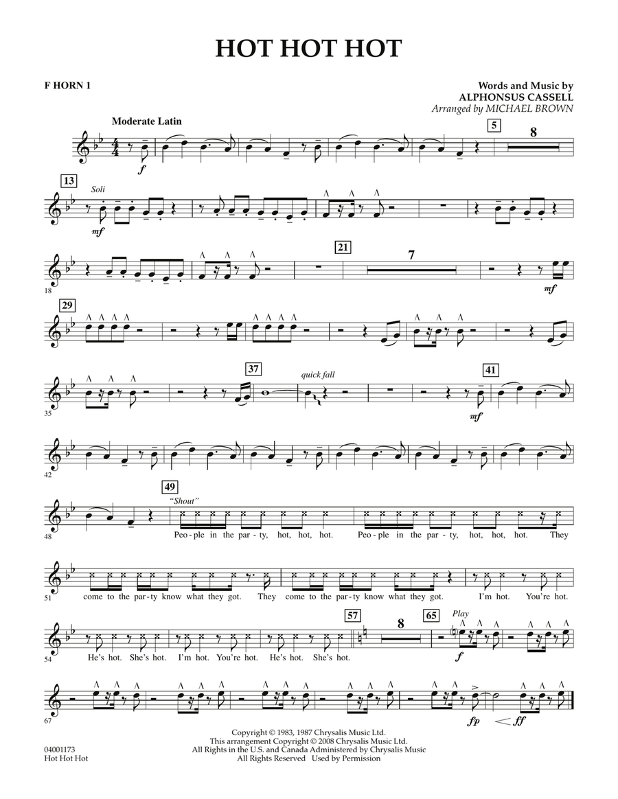 Hot Hot Hot - F Horn 1 Hot Hot Hot - F Horn 1 Concert Band scores gallery preview page 1