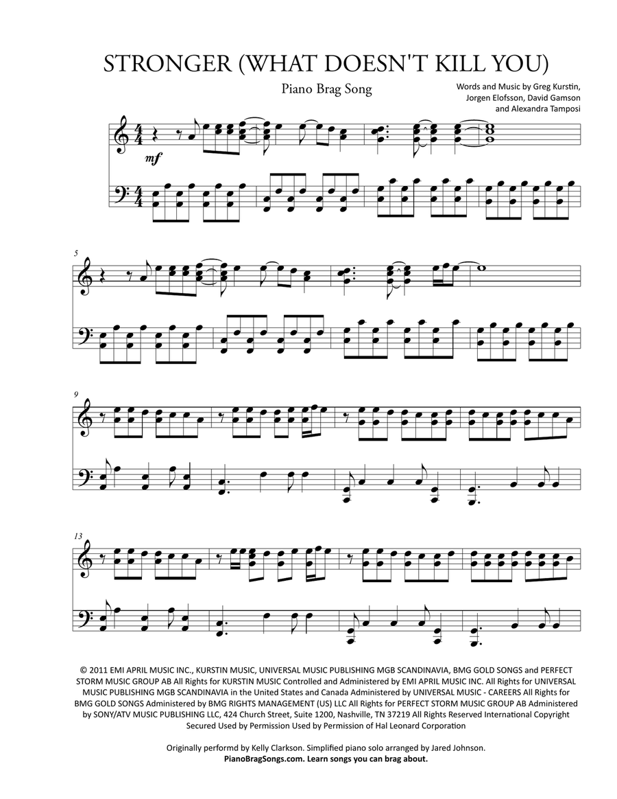 Stronger (What Doesn't Kill You) Piano Solo scores gallery preview page 1