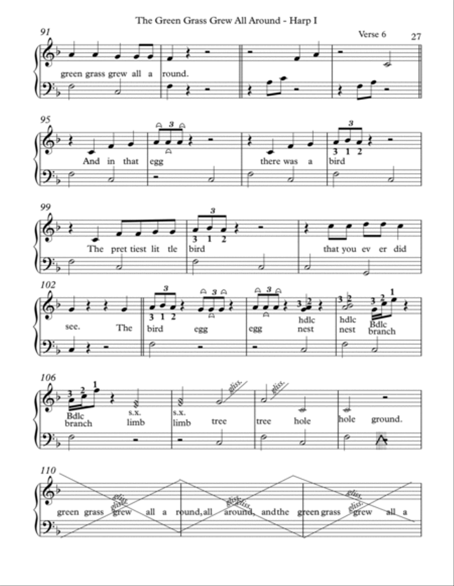 The Green Grass Grows All Around, Harp I Celtic Harp scores gallery preview page 6