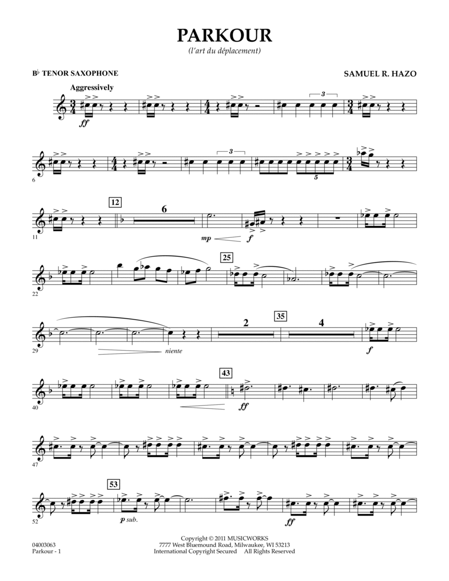 Parkour - Bb Tenor Saxophone Concert Band scores gallery preview page 1