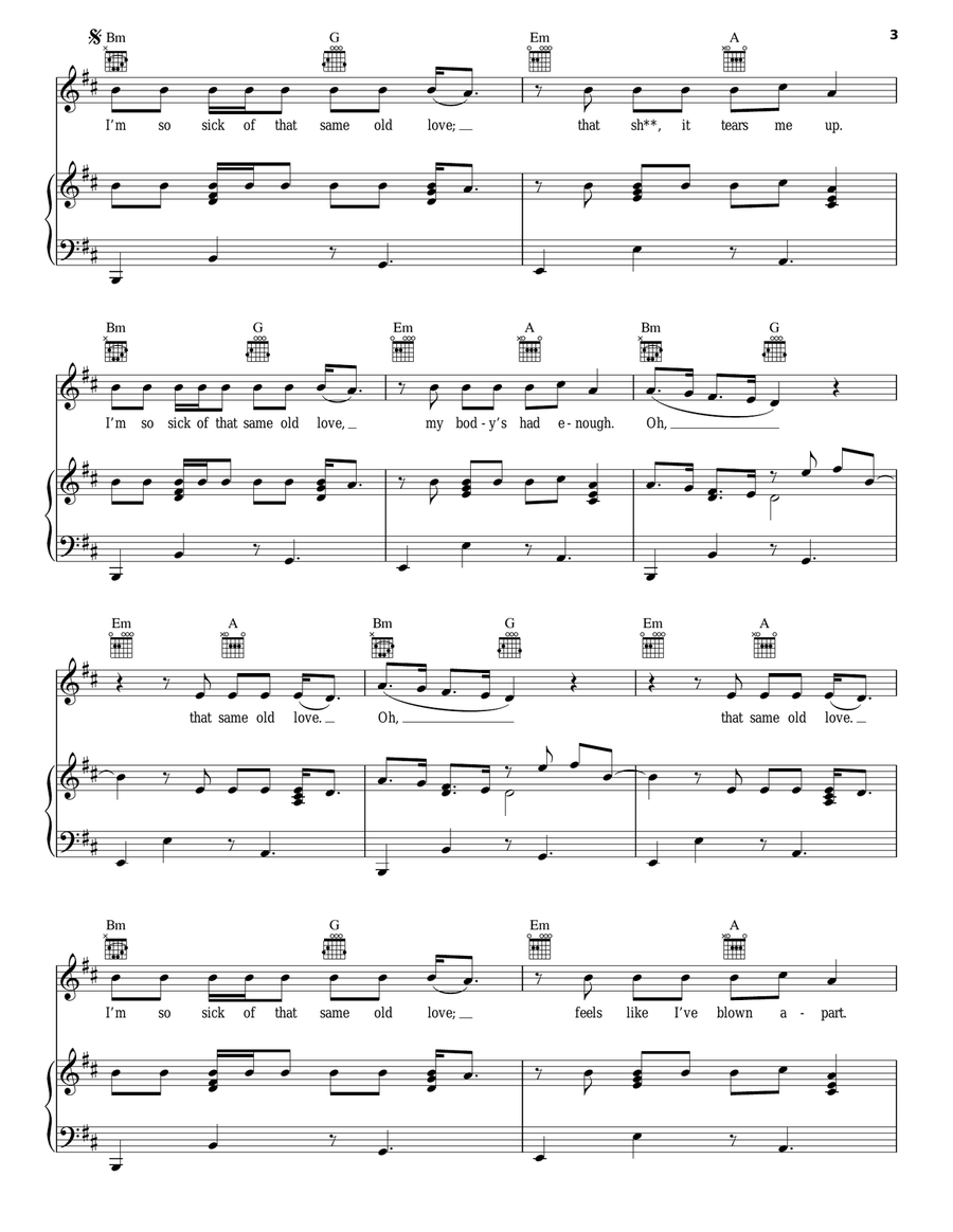 Same Old Love Piano, Vocal, Guitar scores gallery preview page 3