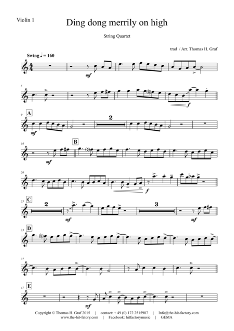 Ding dong merrily on high - Swing - String Quartet String Quartet scores gallery preview page 5