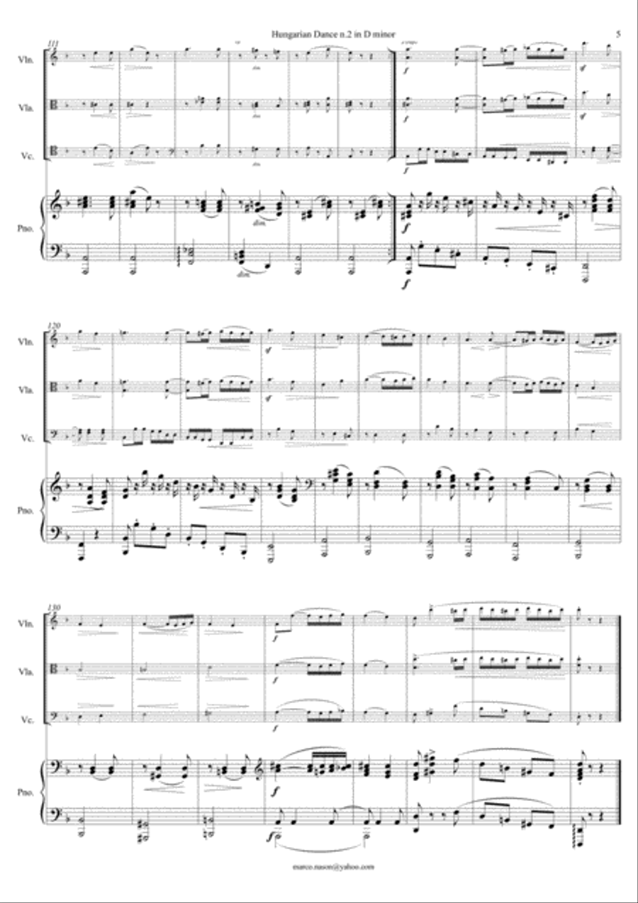 Brahms - Hungarian Dance n.2 in D minor for Piano Quartet Brahms - Hungarian Dance n.2 in D minor for Piano Quartet Piano Quartet scores gallery preview page 5