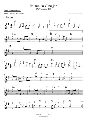 Minuet in G major (VERY EASY PIANO) BWV Anhang 114 [Johann Sebastian Bach]