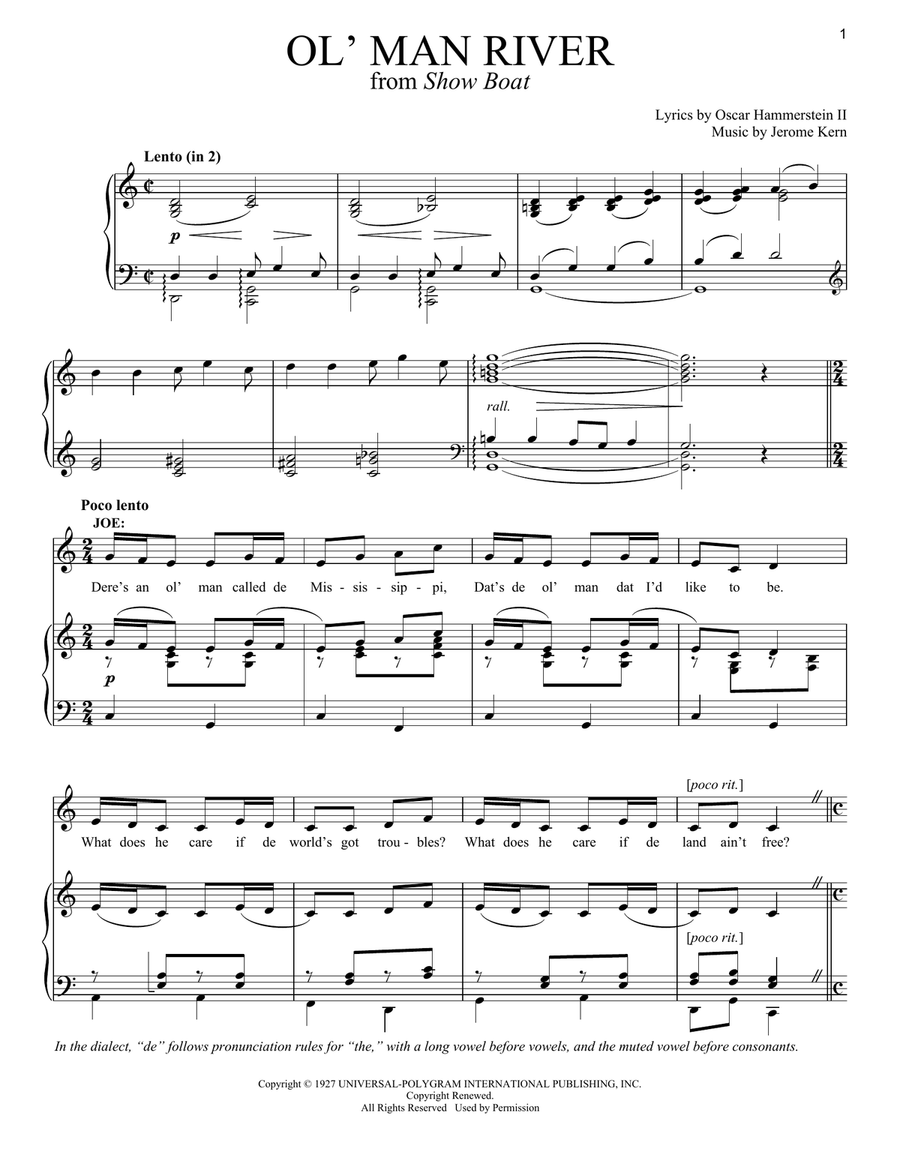 Ol' Man River Ol' Man River Piano, Vocal scores gallery preview page 1