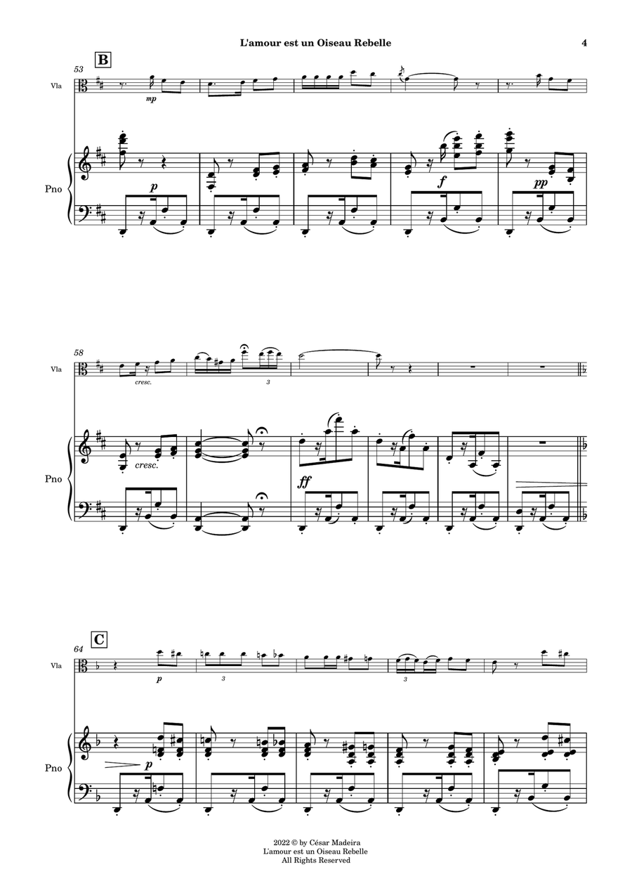 Habanera from Carmen by Bizet - Viola and Piano (Full Score and Parts) Piano scores gallery preview page 5