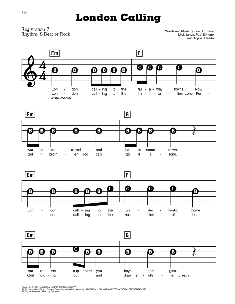 London Calling Electronic Keyboard scores gallery preview page 1