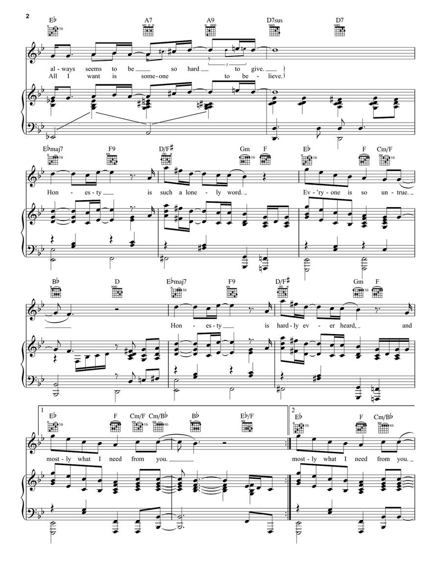 Honesty Piano, Vocal, Guitar scores gallery preview page 2