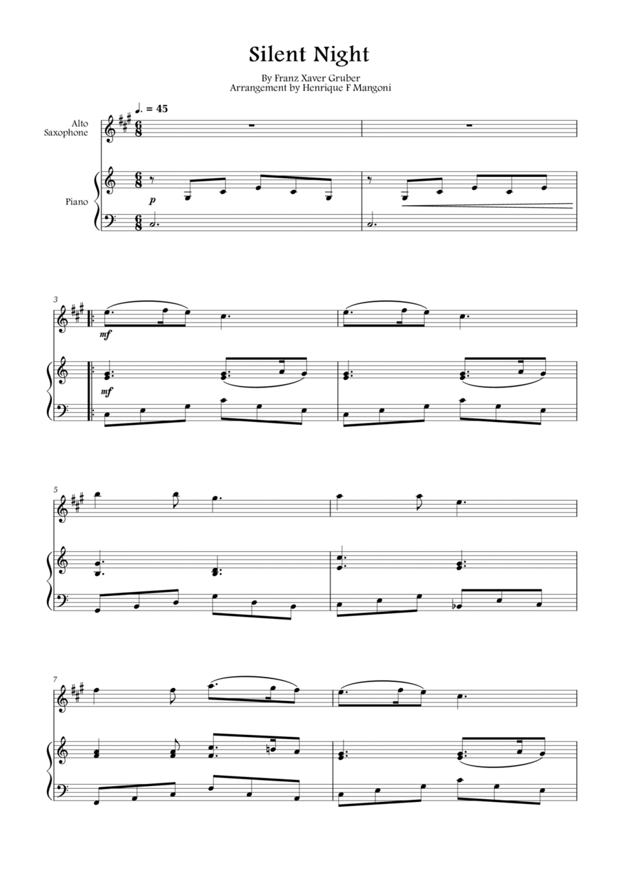 Silent Night (Stille Nacht) Alto Saxophone scores gallery preview page 1