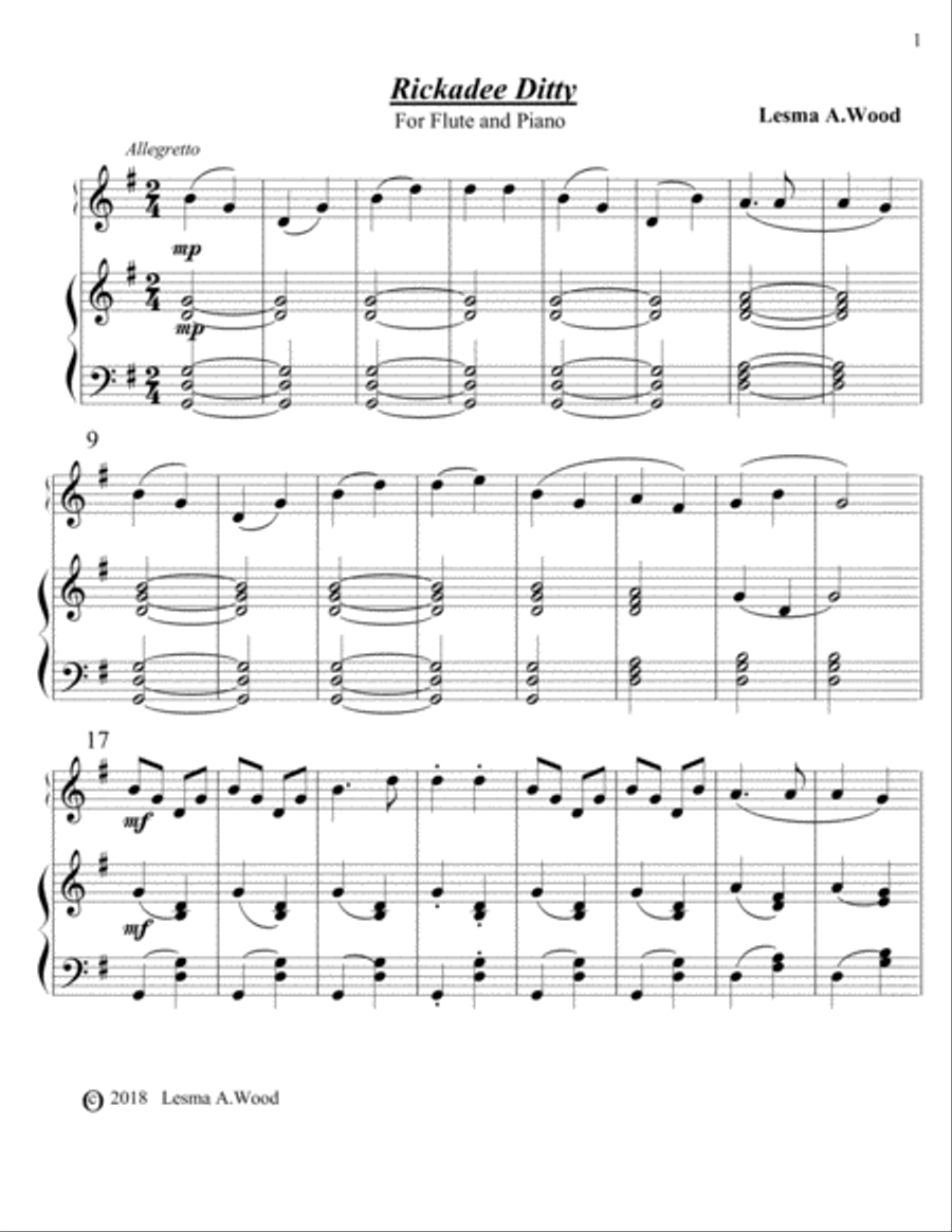 Rickadee Ditty (for flute with piano accompaniment) Flute Solo scores gallery preview page 1