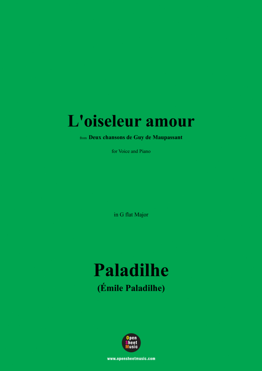 Paladilhe-L'oiseleur amour,from 'Deux chansons de Guy de Maupassant',in G flat Major Voice scores gallery preview page 1