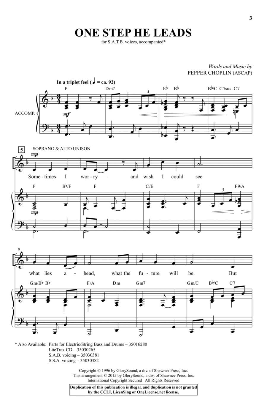 One Step He Leads 4-Part scores gallery preview page 1