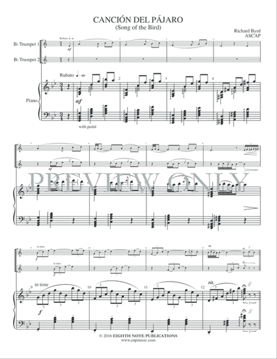 Canción del Pájaro (Song of the Bird) Trumpet Duet scores gallery preview page 3