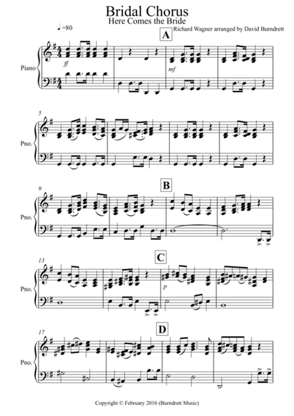 Bridal Chorus "Here Comes The Bride" for Piano Solo image number null