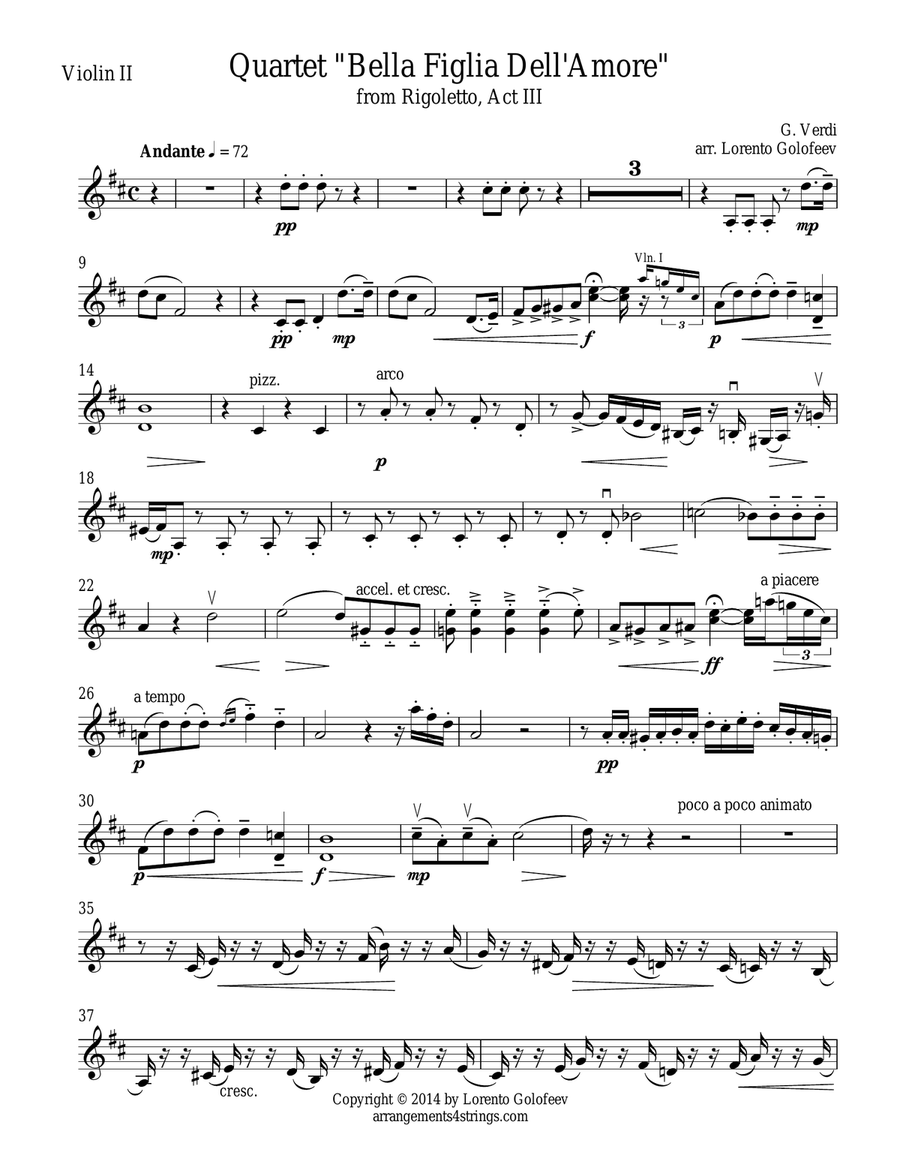 Quartet Bella Figlia Dell'Amore from Rigoletto String Quartet scores gallery preview page 3