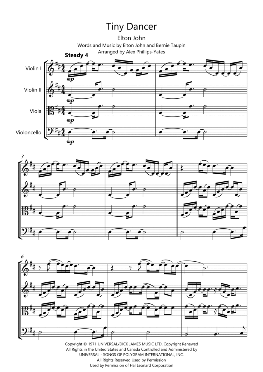 Tiny Dancer String Quartet scores gallery preview page 1