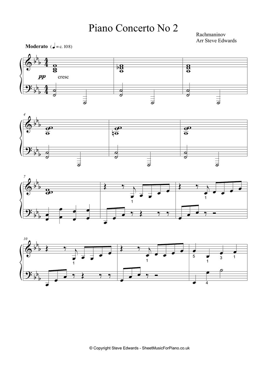 Piano Concerto No 2 Rachmaninoff - Easy Piano Solo Easy Piano scores gallery preview page 2