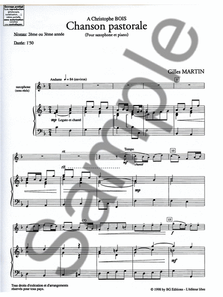 Chanson Pastorale (saxophone-alto & Piano)