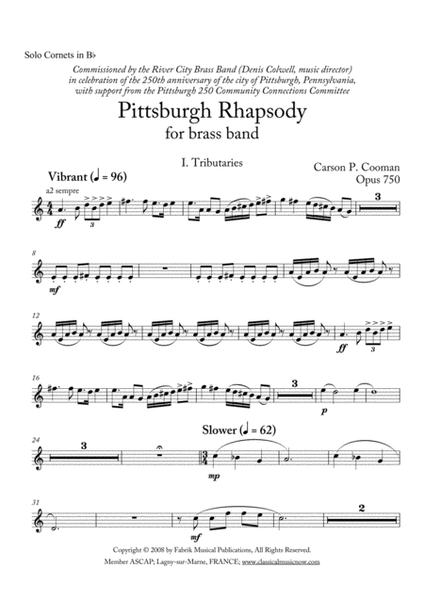 Carson Cooman: Pittsburgh Rhapsody (2008) for brass band, Solo Bb cornet part