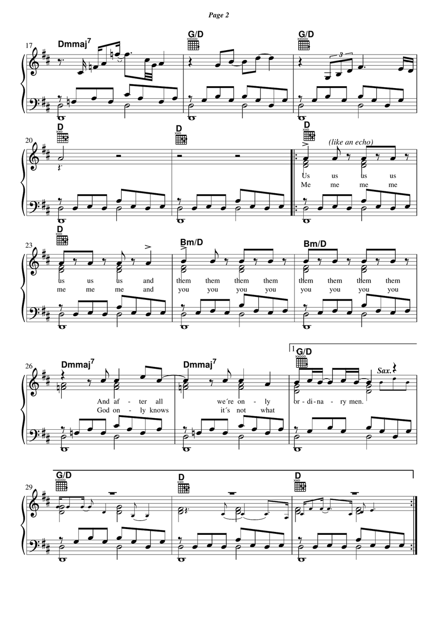 Us And Them Us And Them Piano, Vocal, Guitar scores gallery preview page 2