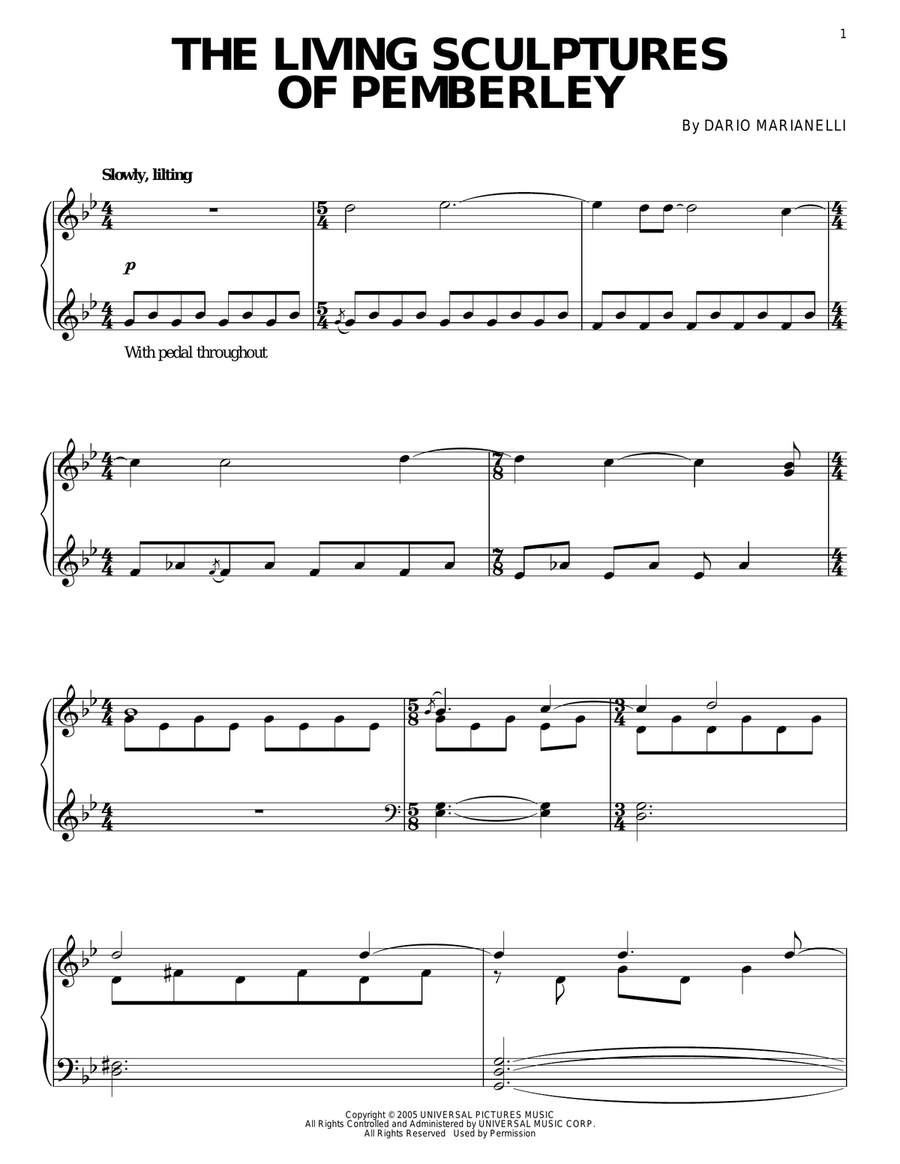 The Living Sculptures Of Pemberley (from Pride And Prejudice) Piano Solo scores gallery preview page 1