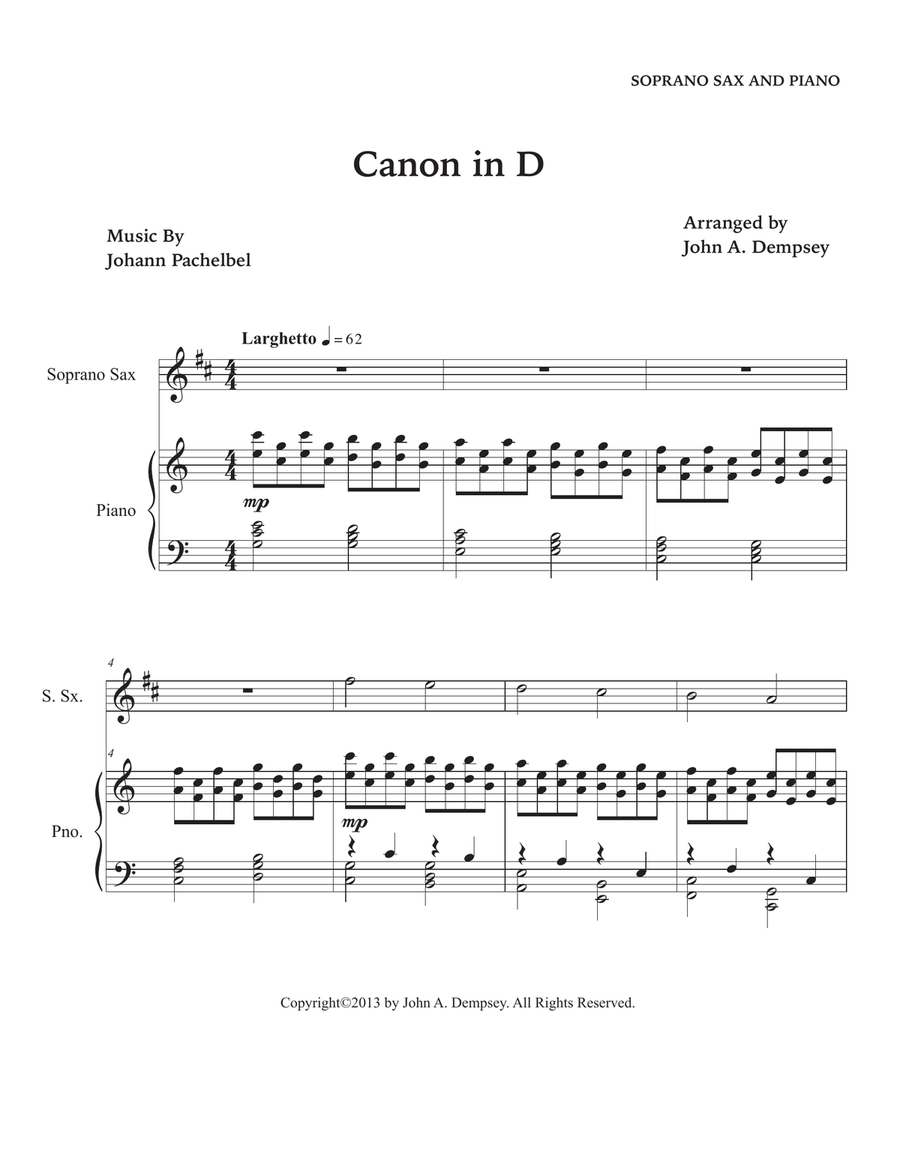 Canon in D (Soprano Sax and Piano) Soprano Saxophone scores gallery preview page 5