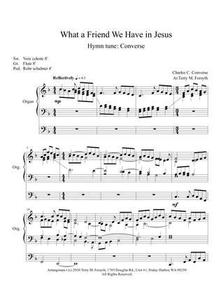 Book cover for "What a Friend We Have in Jesus", chorale, organ solo