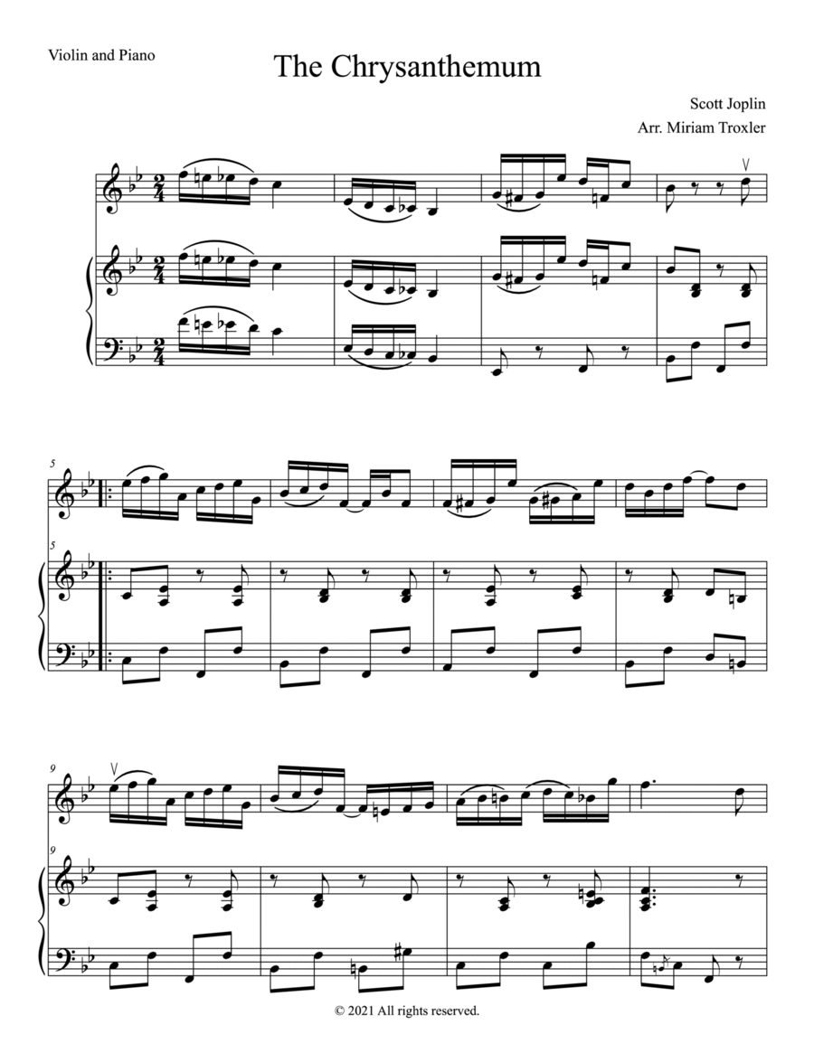 The Chrysanthemum Duet for Violin and Piano Violin Solo scores gallery preview page 1