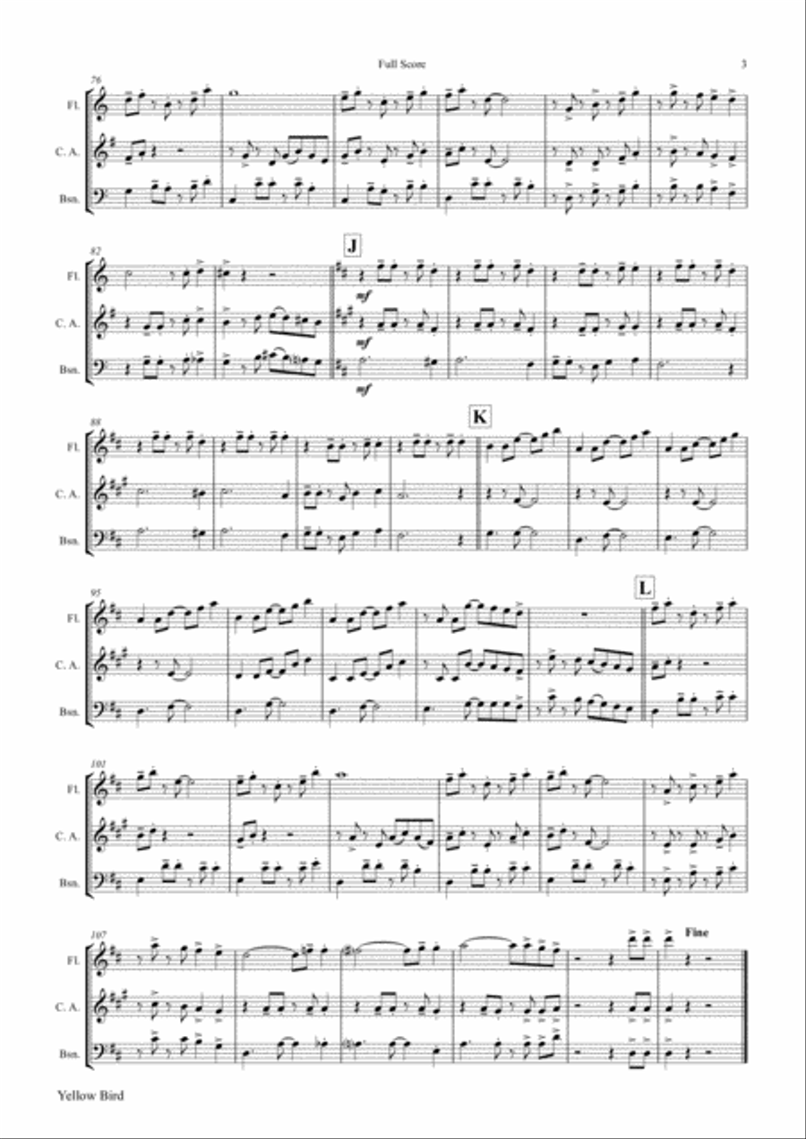Yellow Bird - Haitian Folk Song - Calypso - Wind Trio Woodwind Trio scores gallery preview page 3