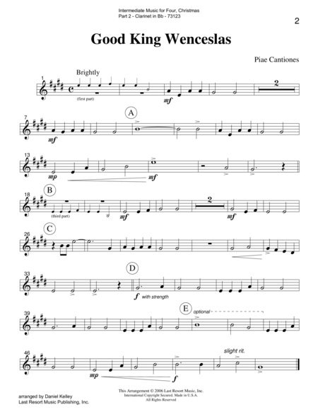Intermediate Music for Four, Christmas - Part 2 for Bb Clarinet