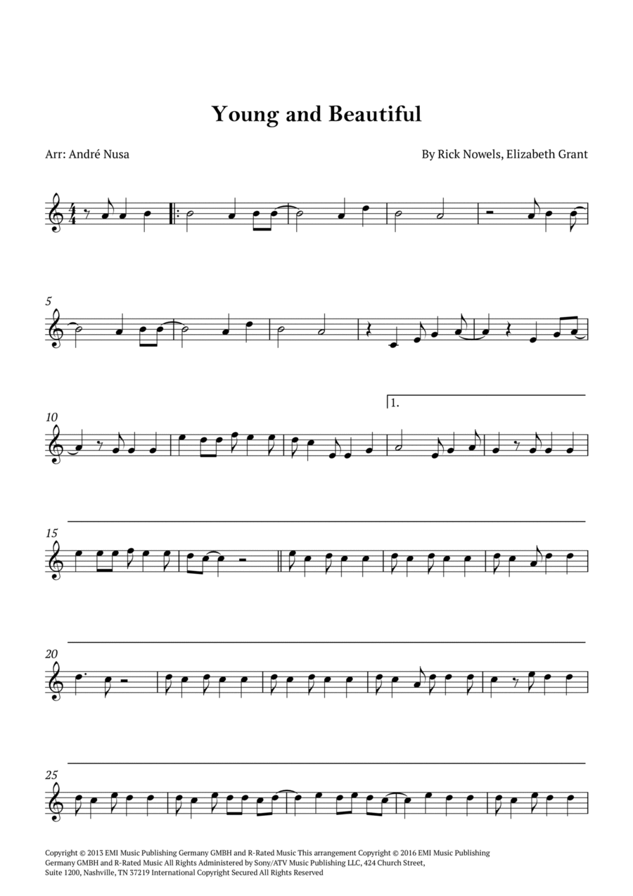 Young And Beautiful Young And Beautiful Flute Solo scores gallery preview page 1