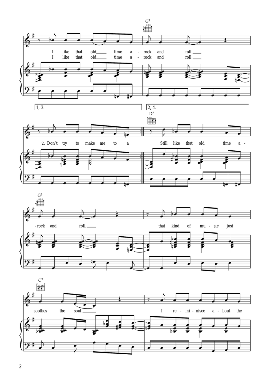 Old Time Rock And Roll Piano, Vocal, Guitar scores gallery preview page 2