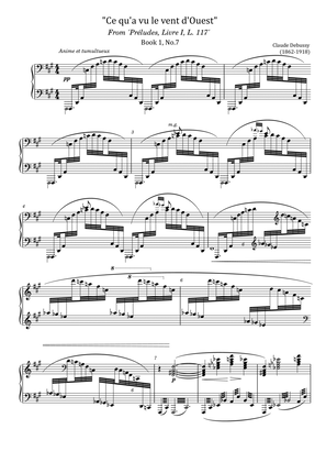 Book cover for Debussy - Preludes, Livre 1, L.117 No.7, Ce qu'a vu le vent d'Ouest - For Piano Solo Original