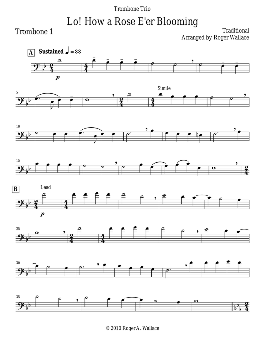 Lo! How a Rose E'er Blooming (Trombone Trio) Trombone Trio scores gallery preview page 5