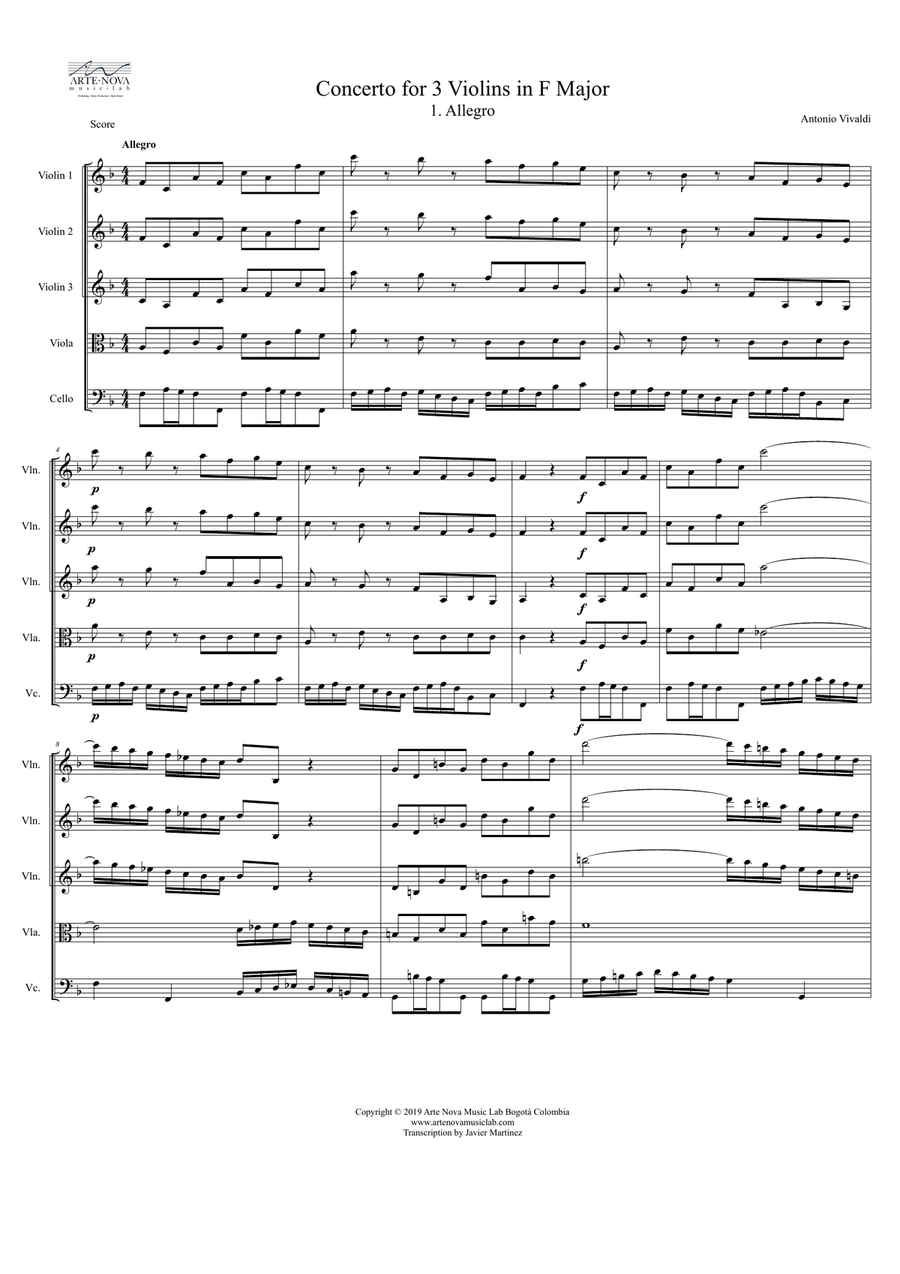 Concerto for 3 Violins in F Major, RV 551 Chamber Orchestra scores gallery preview page 3