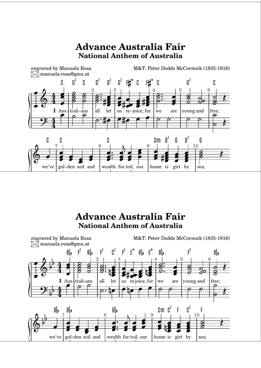 Advance Australia Fair (G major) Piano Method scores gallery preview page 1